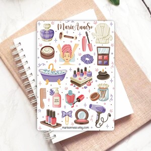 Sticker Sheet Self-Care & Beauty | Spa Makeup Well-Being Stickers | Skincare Planner Journal Stickers | Bullet Journal Scrapbooking image 3