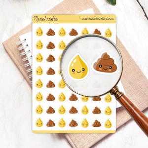 Hoja de 56 pegatinas para el entrenamiento para ir al baño - Emojis de caca y gotas de pipí - Aprendizaje divertido para niños - Seguimiento de hábitos y entrenamiento para ir al baño