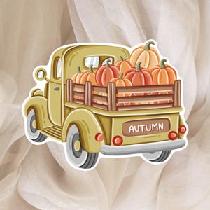 Autocollant Camion Citrouilles Automne - Grand Sticker pour Planner, Scrapbook, Bujo, Agenda | Stickers de Saison, Décoration Automnale