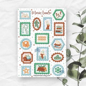 Feuille d’Autocollants Timbres d'Hiver - Décoration Cozy - Stickers pour la Décoration de Planner, Journal et Scrapbooking