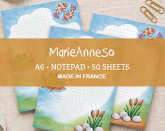 Notepad A6 Kawaii Grenouille & Étang | Bloc-Notes Quadrillé 50 Feuilles | Carnet de Notes Mignon | Made in France | Cadeau Papeterie