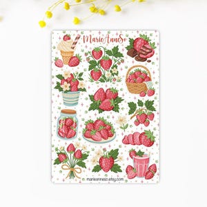Kawaii-Erdbeer-Stickerbogen | Cottagecore-Sticker mit roten Früchten | Sticker für Planer, Tagebücher und Scrapbooking | Sommerliche Freuden