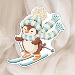 Autocollant Fenêtre Hivernal Pingouin Skieur – Thème Hiver - Sticker parfait pour la Décoration de Planner, Journal et Scrapbook