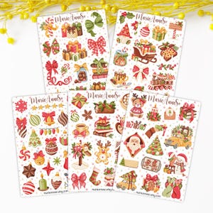 Lot de 5 Feuilles d’Autocollants Thème Hiver & Noël - Décoration Festive - Stickers parfaits pour Planner, Journal et Scrapbooking