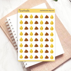Sheet of 56 Potty Training Stickers - Poop Emoji and Pee Drops - Fun Learning for Children - Potty Training & Habit Tracker