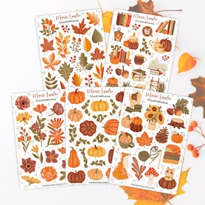 Set di 5 fogli di adesivi autunnali - Zucche, foglie e decorazioni stagionali per planner, diari e scrapbooking