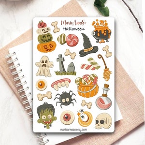 Feuille d'Autocollants Halloween - Thème Effrayant & Fun | Décorations pour Plannerl, Scrapbooking, Planificateur