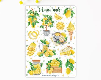 Autocollants "Citron, Fleurs, été" | Feuille d'autocollants pour agenda | Autocollants pour journaux | Bullet journal planner