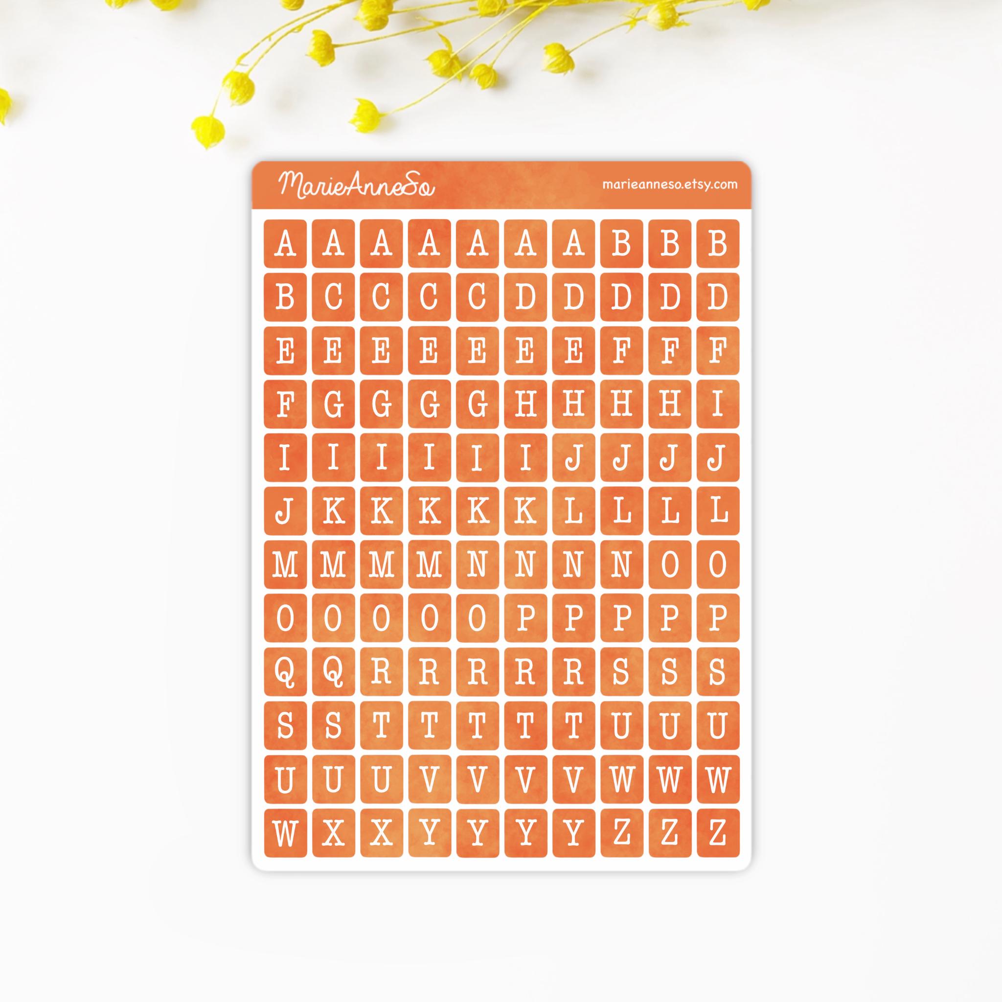 Orange Sticker Letters Orange Alphabet Sticker Sheet - A to Z Letter Stickers for Planner ...