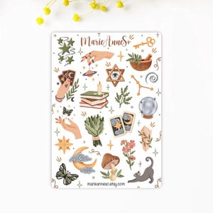 Feuille d’Autocollants Sorcière, Astrologie et Lunes - Stickers Mystiques, Witchy - Stickers Magiques pour Planner, Journal et Scrapbooking