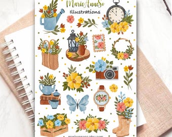 Sticker Sheet Fleurs Sauvages Cottagecore | Spring Stickers | Botanical Vintage Planner Journal | Scrapbooking Stickers