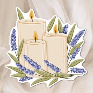 Autocollant Bougie & Lavande - Sticker Fleuris pour Agenda, Scrapbook et Planner - Ambiance Cocooning et Florale