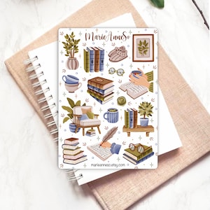 Foglio di adesivi per atmosfera accogliente e di lettura - Adesivi per planner, diario e scrapbooking