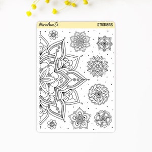 Feuille d’Autocollants Mandala à Colorier – Stickers Relaxation pour Journalisation et Scrapbooking