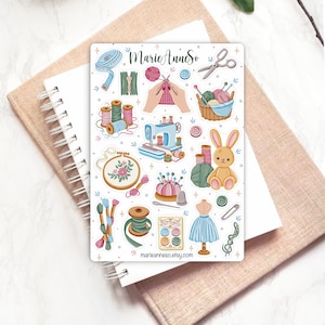 Feuille d’Autocollants Artisanat Créatif – Broderie, Tricot, Couture, Point de Croix – Stickers pour Planner, Journal et Scrapbooking