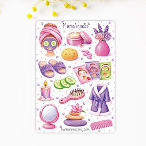Self-Care Stickers – Kawaii Spa Stickers, Wellness Routine, Planner Stickers, Bullet Journal Decoration