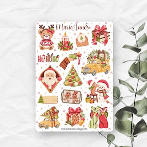 Feuille d’Autocollants Thème Hiver & Noël - Décoration Festive - Stickers parfaits pour Planner, Journal et Scrapbooking