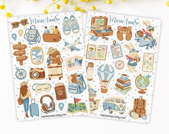 Set of 2 Sheets of Travel, Adventure & Vacation Stickers - Stickers for Planners, Journals and Scrapbooking
