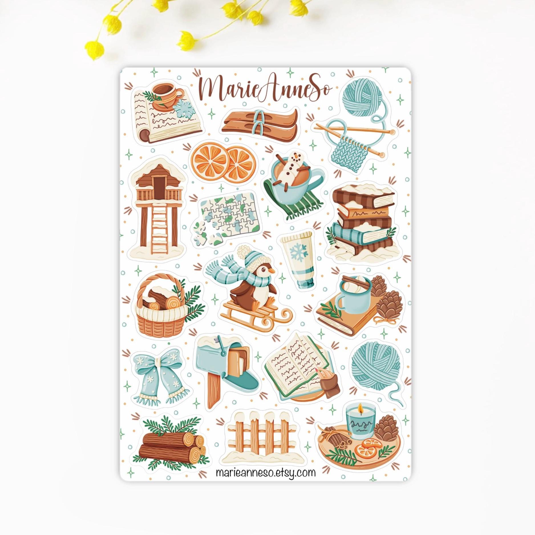 Winter Theme Sticker Sheet - Cozy Decoration - Stickers for Planner, Journal and Scrapbooking Decoration