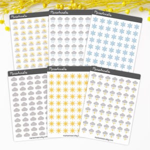 Stickers météo – icônes météo pour planner, carnet & agenda – Soleil, Pluie, Neige, Nuages, Orages – Autocollants fonctionnels