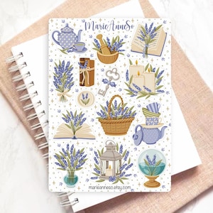 Vintage Cottagecore Lavender Sticker Sheet | Botanical Stickers Teapot Books Lantern | Planner Journal Scrapbooking