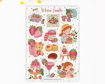 Strawberry Life Sticker Sheet | Cottagecore Sticker | Scrapbooking | Junk Journal | Kawaii Girl Sticker | Cute | Summer Sticker