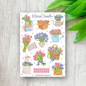 Feuille d’Autocollants Bouquets de Tulipes - Stickers Fleurs pour Scrapbooking, Planner, Agenda et Journal