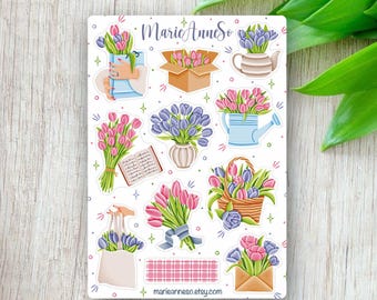 Adesivi Tulipani e Bouquet | Adesivi Fiori Primaverili | Cozy Planner, Journaling e Cancelleria