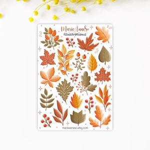 Folha de adesivos de outono - adesivos sazonais para planejadores, scrapbooking e diários - folhas decorativas coloridas