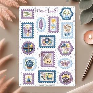 Feuille d’Autocollants Timbres Magie & Voyance - Stickers pour Journal, Scrapbooking, Planner, autocollants Mystiques