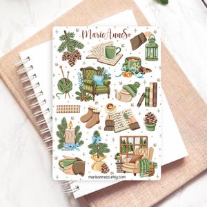 Feuille d’Autocollants Cosy Automne & Hiver - Ambiance Hygge et Lecture pour Planner, Scrapbooking et Journal