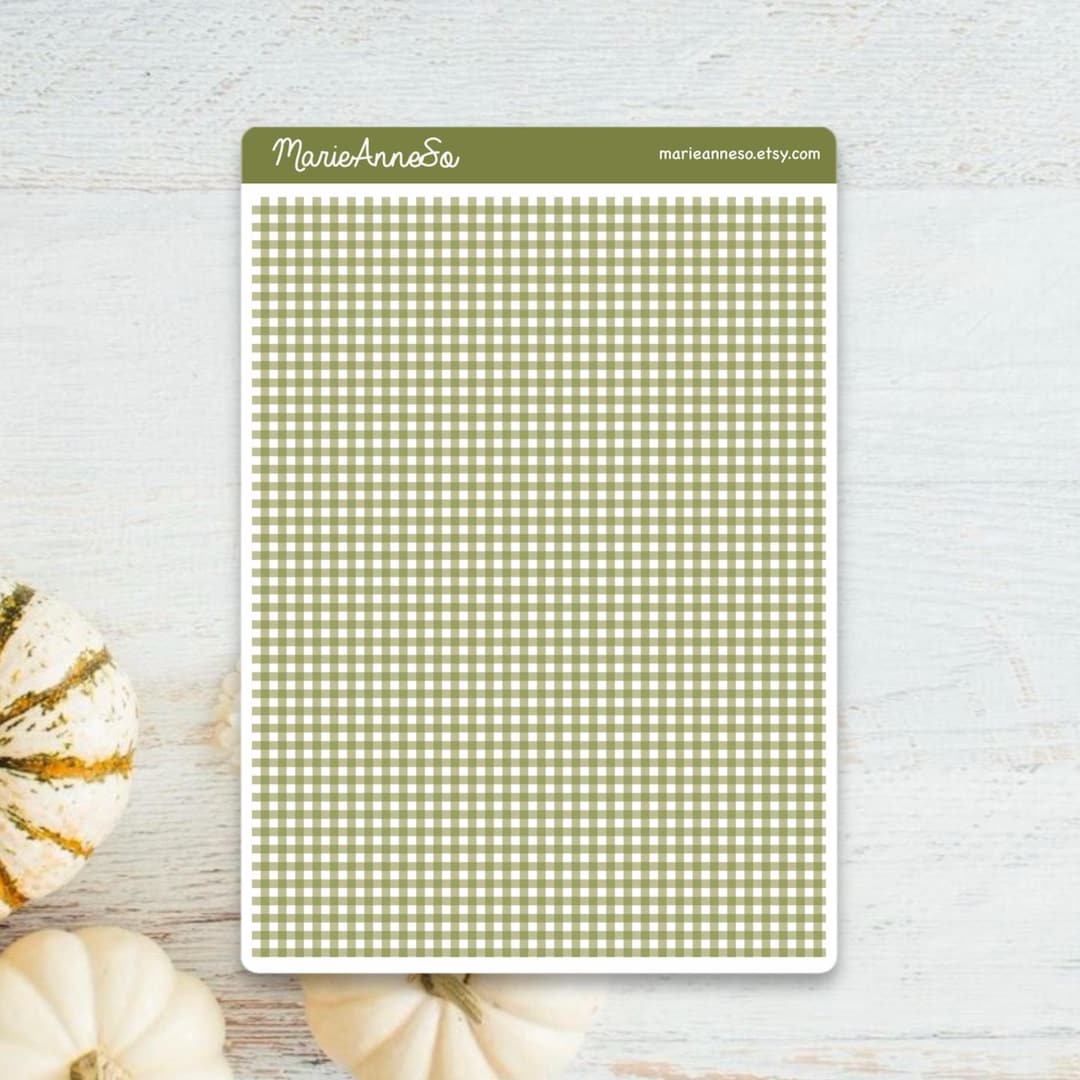 Sticker Gren Large Green Gingham Sticker - Large Decorative Sticker for Planner ...