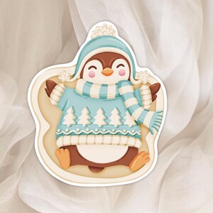 Autocollant Pingouin, Ange dans la Neige – Thème Hiver - Sticker parfait pour la Décoration de Planner, Journal et Scrapbook