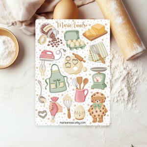 Feuille d’Autocollants Boulangerie & Pâtisserie - Stickers pour Journal, Planner, Autocollants de Scrapbooking - Illustration Art Cosy