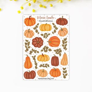 Feuille d'Autocollants Citrouilles d’Automne - Stickers Saisonniers pour Planner, Journal et Scrapbooking
