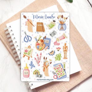 Feuille d’Autocollants Art et Loisirs Créatifs - Stickers pour Planner, Journal, Scrapbooking, Art Illustratif, Pastel - Collection Cozy Art