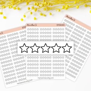 Adesivos com estrelas de avaliação | Folha de adesivos minimalista para diário, planejador e rastreador de metas