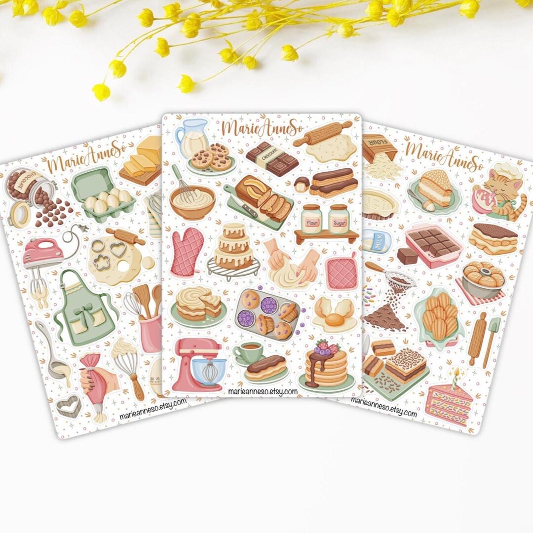 Set of 3 Sheets of Bakery & Pastry Stickers - Stickers for Journals ...