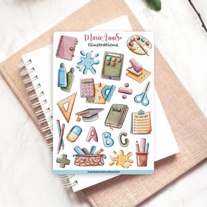 Feuille d'Autocollants Rentrée Scolaire - Stickets Bureau et École pour Planner, Journal, Organisation et Scrapbooking