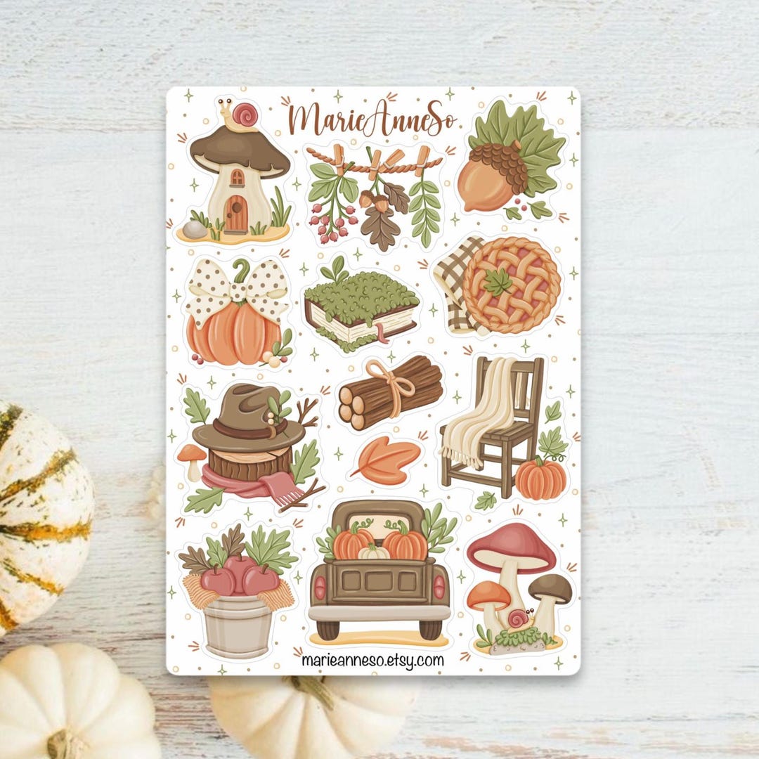 Cozy Autumn Sticker Sheet - Fairytale Theme, Enchanted Forest, Pumpkins ...