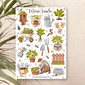 Feuille d’Autocollants Jardinage de Printemps - Stickers pour Journal, Scrapbooking, Planner