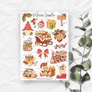 Feuille d’Autocollants Thème Hiver & Noël - Décoration Festive - Stickers parfaits pour Planner, Journal et Scrapbooking