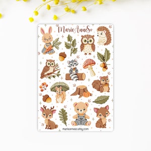 Feuille d'Autocollants Animaux de la Forêt - Stickers d’Automne pour Planner, Journaux et Scrapbooking - Stickers de saison