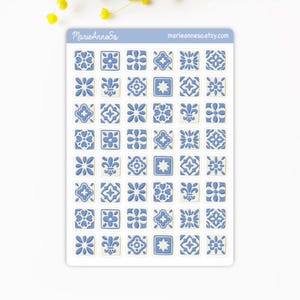 Feuille d’Autocollants sur le thème des Carreaux Méditérranéen - Stickers pour Journal, Planner, Calendrier, Scrapbooking