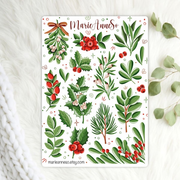 Sticker Sheet - Winter, Christmas, Plants | Christmas stickers, bullet journal stickers, planning stickers, Winter vibes