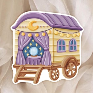 Sticker Roulotte de Voyante – Autocollant Sorcière Magie Divination - Sticker parfait pour Journal, Planner, Bullet et Scrapbooking