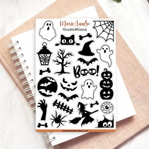 Feuille d'Autocollants Halloween - Thème Effrayant & Fun | Décorations pour Plannerl, Scrapbooking, Planificateur