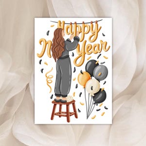 Autocollant Nouvel An – Thème Happy New Year - Festivités et Décorations 2025 - Sticker pour la Décoration de Planner, Journal et Scrapbook