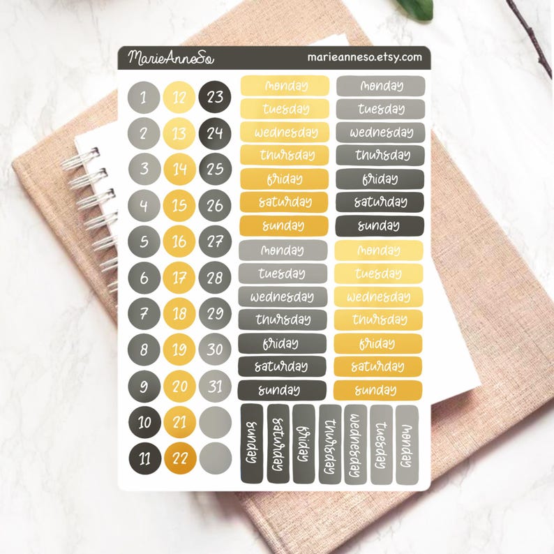 Week Numbers Stickers Days of the Week and Number Stickers – French and English – Black ...