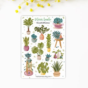 Feuille d'Autocollants Thème Plantes d'Intérieur - Stickers Végétaux pour Planner, Scrapbooking, Agenda et Bujo